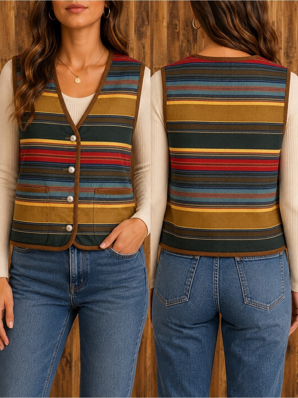 Jones New York Sport Southwestern Stripe Vest | Vintage 90s Cottagecore Boho
